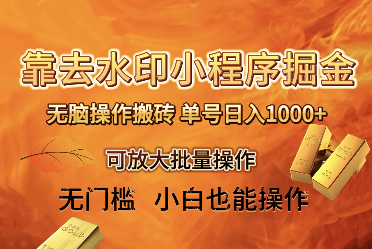 去水印小程序+拼多多 无脑搬砖 ，单号日入1000+ 保姆级教程 可放大批量操作-学途在线
