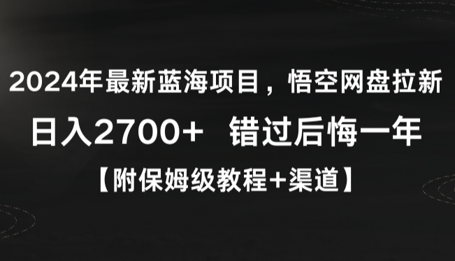 2024年最新蓝海项目，悟空网盘拉新，日入2700+错过后悔一年【附保姆级教程+渠道】-学途在线