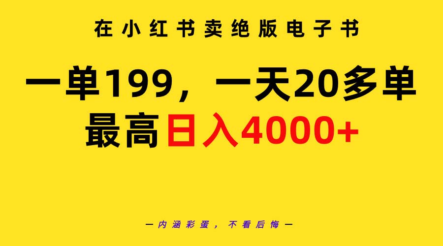在小红书卖绝版电子书，一单199 一天最多搞20多单，最高日入4000+教程+资料-学途在线