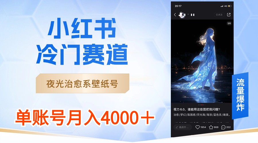小红书冷门赛道，夜光治愈系壁纸号，单号月入4000＋-学途在线