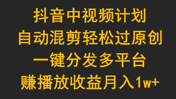 抖音中视频计划，自动混剪轻松过原创，一键分发多平台赚播放收益，月入1w+-学途在线