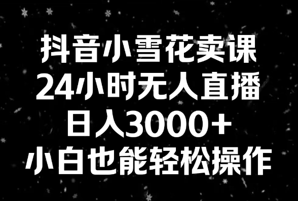 抖音小雪花卖课，24小时无人直播，日入3000+，小白也能轻松操作-学途在线