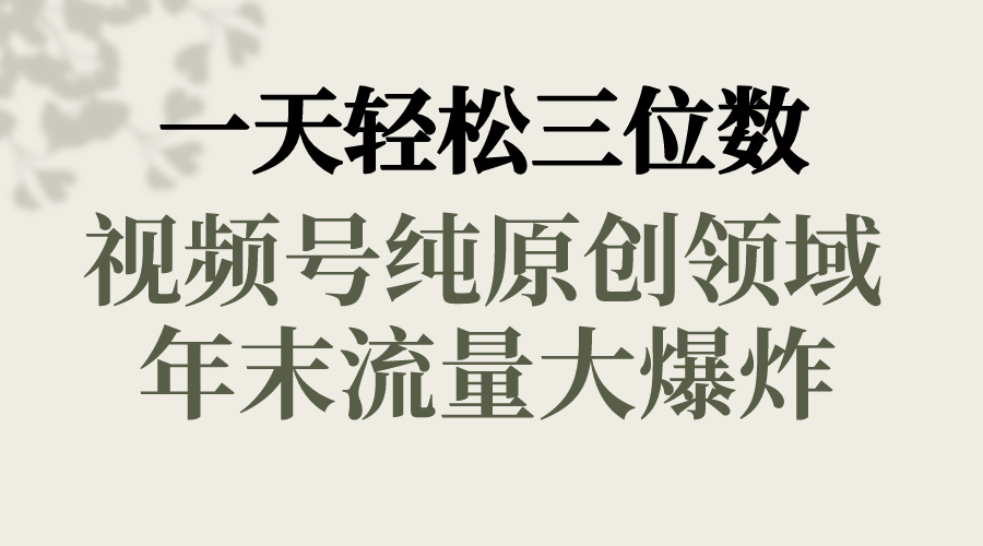 一天轻松三位数，视频号纯原创领域，年末流量大爆炸-学途在线