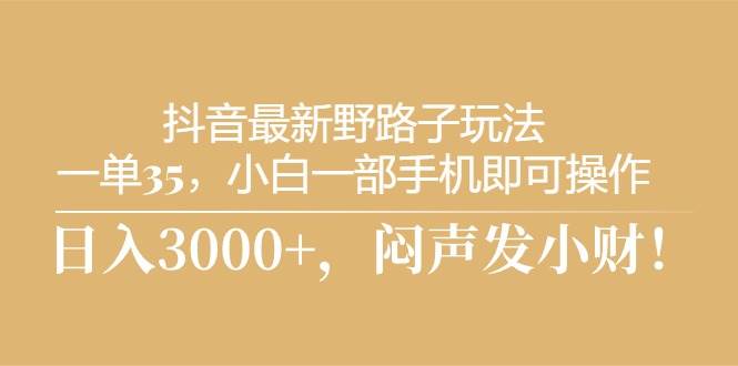 抖音最新野路子玩法，一单35，小白一部手机即可操作，，日入3000+，闷…-学途在线