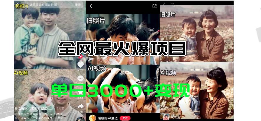 全网爆火的AI让老照片动起来教程，蹭热点日赚3000+，内含免费工具一键…-学途在线
