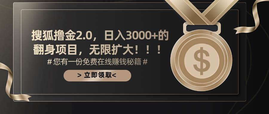 搜狐撸金2.0日入3000+，可无限扩大的翻身项目-学途在线
