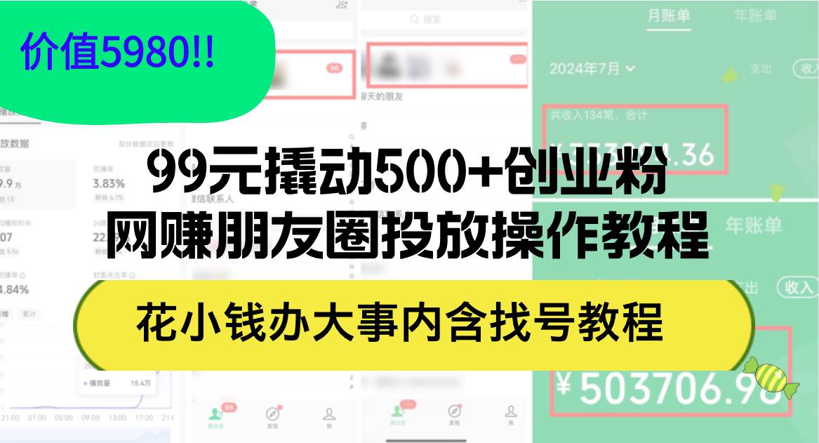 99元撬动500+创业粉，网赚朋友圈投放操作教程价值5980！花小钱办大事内…-学途在线