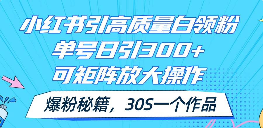 小红书引高质量白领粉，单号日引300+，可放大操作，爆粉秘籍！30s一个作品-学途在线