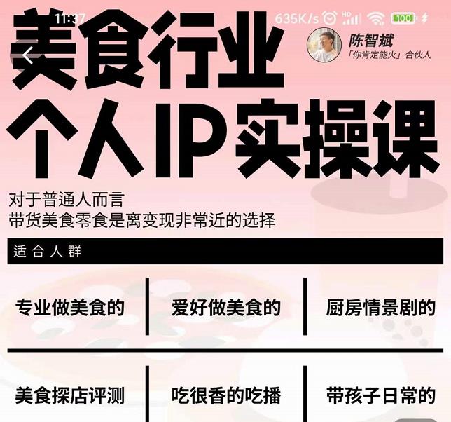 图片[1]-美食行业个人IP实操课，对于普通人而言，带货美食零食是离变现非常近的选择-xx网创