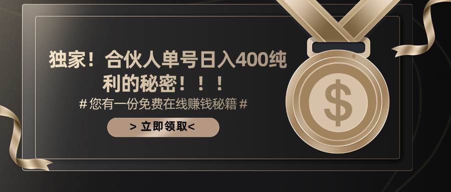 合伙人广告撸金最新玩法，每天单号400纯利-学途在线