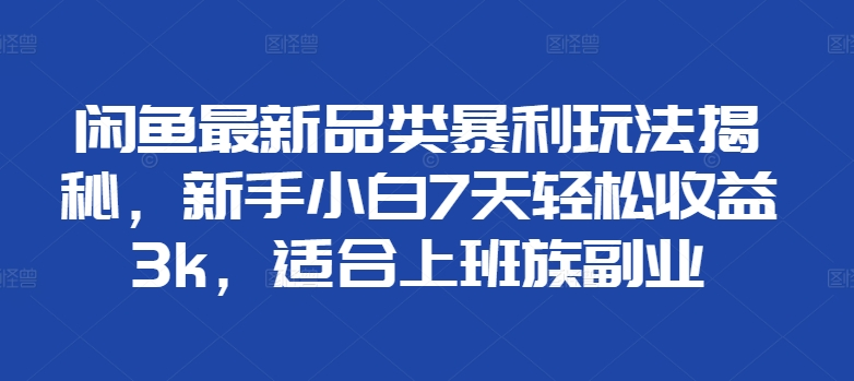 闲鱼最新品类暴利玩法揭秘，新手小白7天轻松赚3000+，适合上班族副业-学途在线