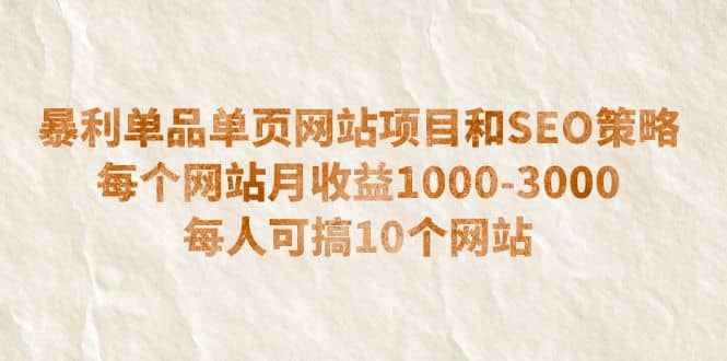 暴利单品单页网站项目和SEO策略 每个网站月收益1000-3000 每人可搞10个-学途在线