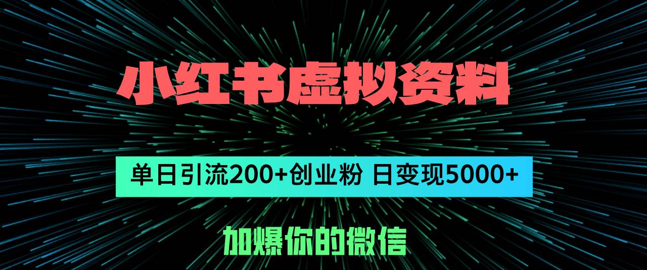 小红书虚拟资料日引流200+创业粉，单日变现5000+-学途在线