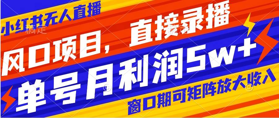 风口项目，小红书无人直播带货，直接录播，可矩阵，月入5w+-学途在线