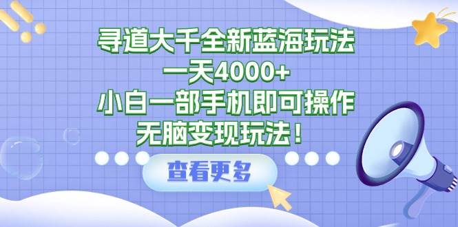 寻道大千全新蓝海玩法，一天4000+，小白一部手机即可操作，无脑变现玩法！-学途在线