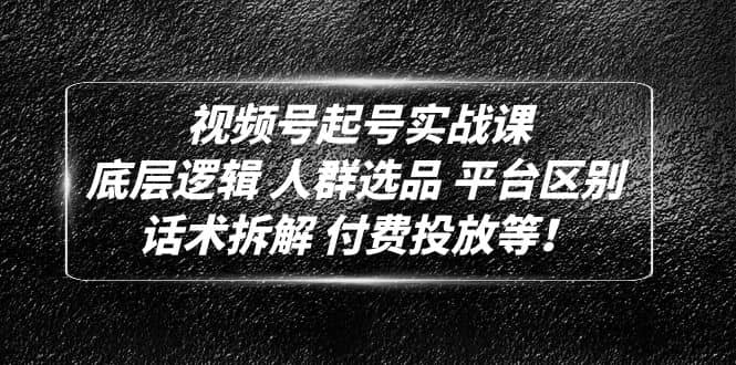 视频号起号实战课：底层逻辑 人群选品 平台区别 话术拆解 付费投放等-学途在线