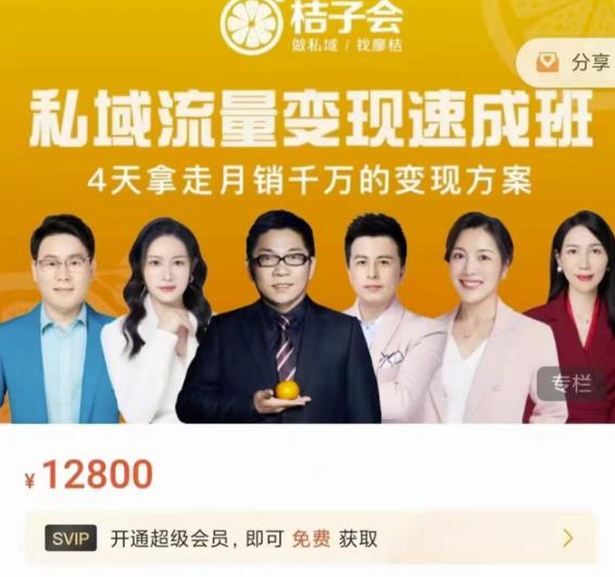 桔子会·私域流量变现速成班，4天拿走月销千万的变现方案 价值12800元-学途在线