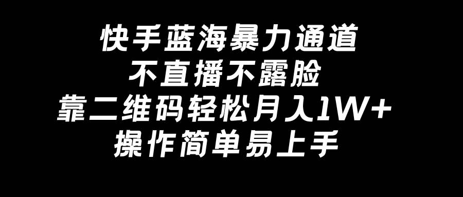 快手蓝海暴力通道，不直播不露脸，靠二维码轻松月入1W+，操作简单易上手-学途在线