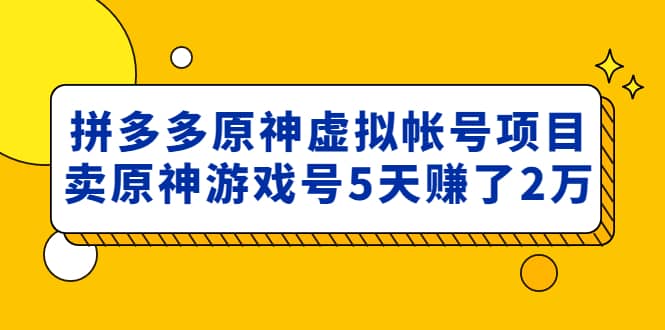 外面卖2980的拼多多原神虚拟帐号项目-学途在线