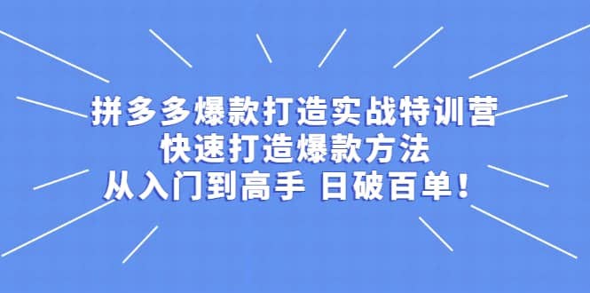 拼多多爆款打造实战特训营：快速打造爆款方法，从入门到高手 日破百单-学途在线