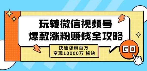 玩转微信视频号爆款涨粉赚钱全攻略，快速涨粉百万变现万元秘诀-学途在线