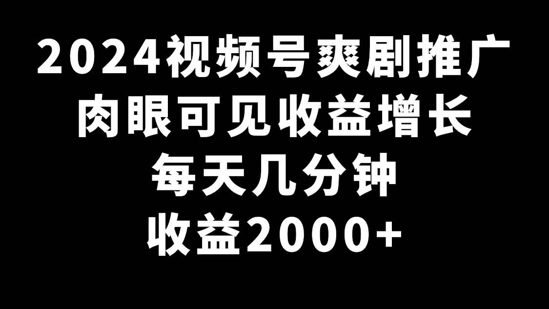 图片[1]-2024视频号爽剧推广，肉眼可见的收益增长，每天几分钟收益2000 -xx网创