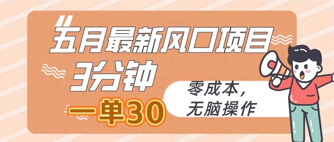 五月最新风口项目，3分钟一单30，零成本，无脑操作-学途在线
