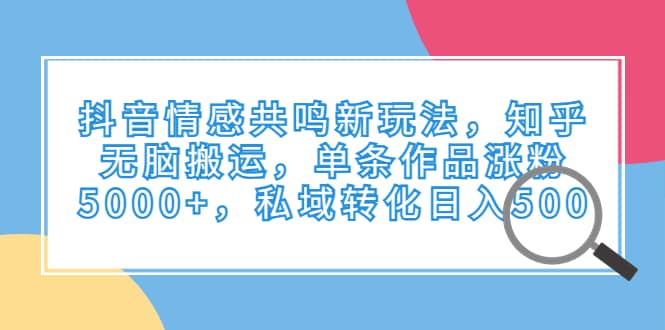 抖音情感共鸣新玩法，知乎无脑搬运，单条作品涨粉5000+，私域转化日入500-学途在线