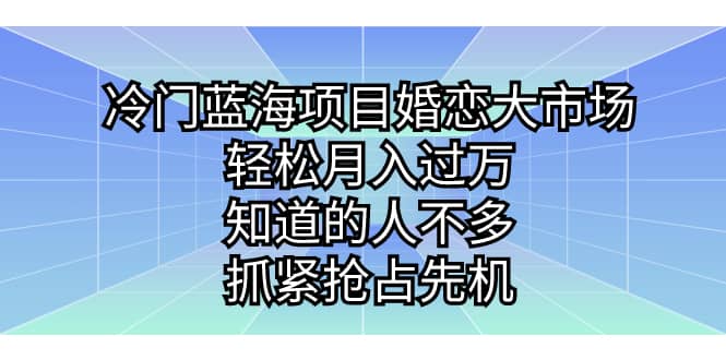 冷门蓝海项目婚恋大市场，轻松月入过万，知道的人不多，抓紧抢占先机-学途在线