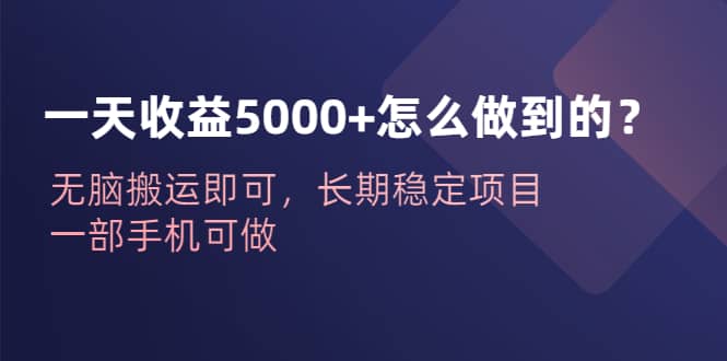 一天收益5000+怎么做到的？无脑搬运即可，长期稳定项目，一部手机可做-学途在线