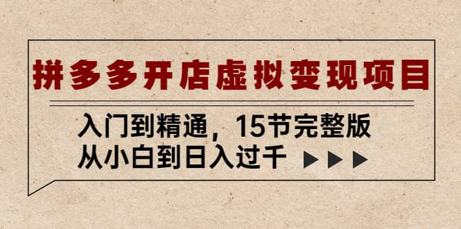 拼多多开店虚拟变现项目：入门到精通（15节完整版）-学途在线
