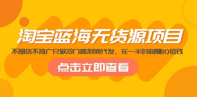 淘宝蓝海无货源项目，不囤货不推广只做冷门高利润代发-学途在线