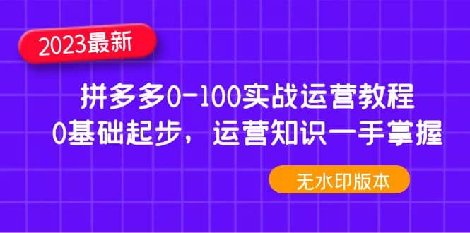 2023拼多多0-100实战运营教程，0基础起步，运营知识一手掌握（无水印）-学途在线