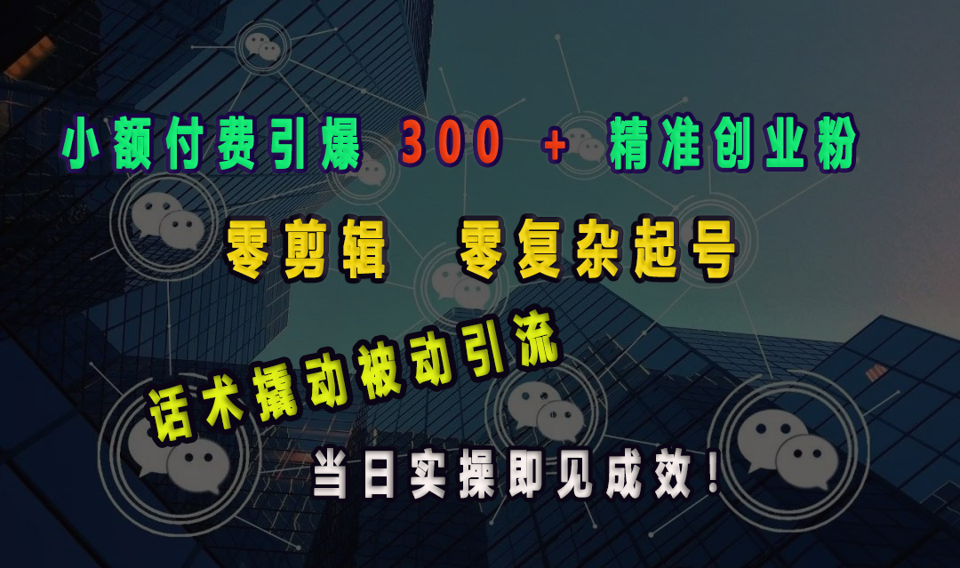 小额付费引爆 300 + 精准创业粉，零剪辑、零复杂起号，话术撬动被动引流，当日实操即见成效！-学途在线