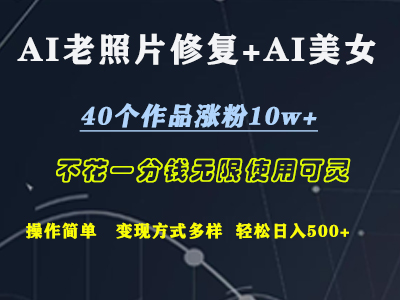 AI老照片修复+AI美女玩发  40个作品涨粉10w+  不花一分钱使用可灵  操作简单  变现方式多样话   轻松日去500+-学途在线