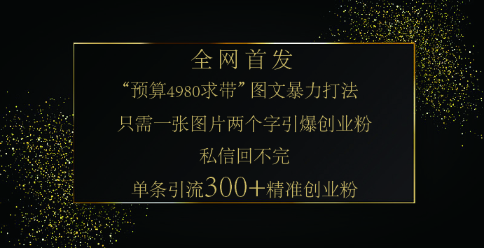 小红书，“预算 4980 带我飞” 的神奇图片引流法，堪称涨粉核武器！只需一张图，就能单条笔记凭借此方法，轻松引流 300 + 精准创业粉！-学途在线