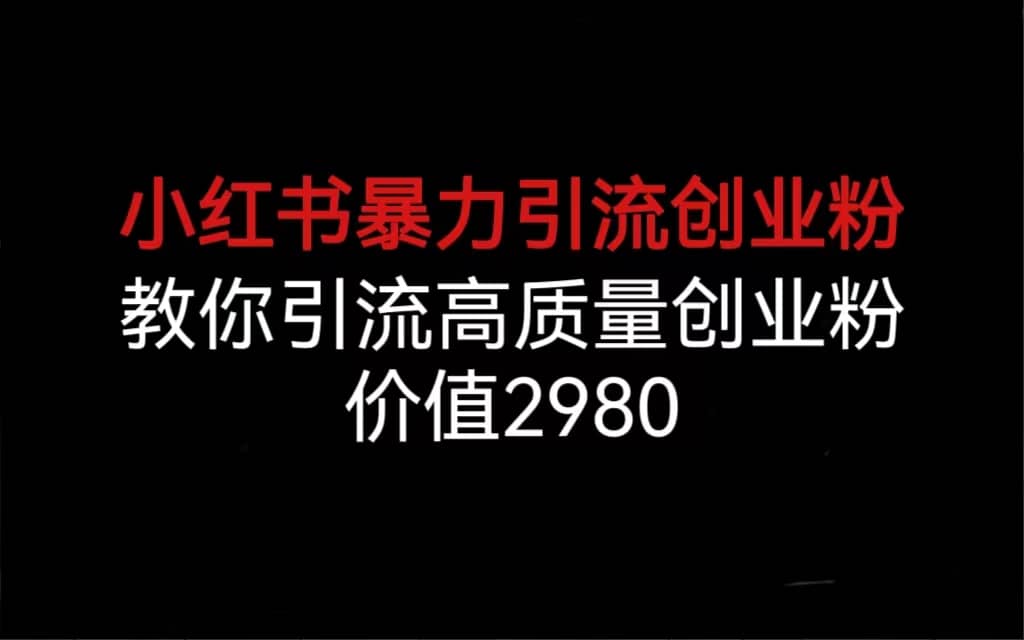 小红书暴力引流创业粉，教你引流高质量创业粉，价值2980-学途在线