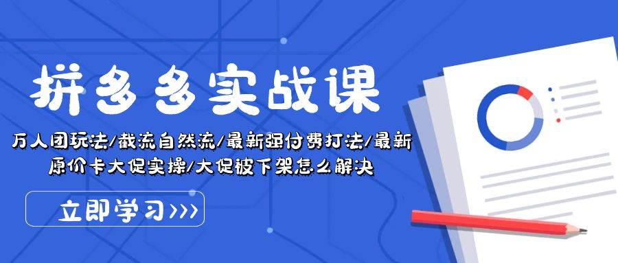 拼多多·实战课：万人团玩法/截流自然流/最新强付费打法/最新原价卡大促..-学途在线