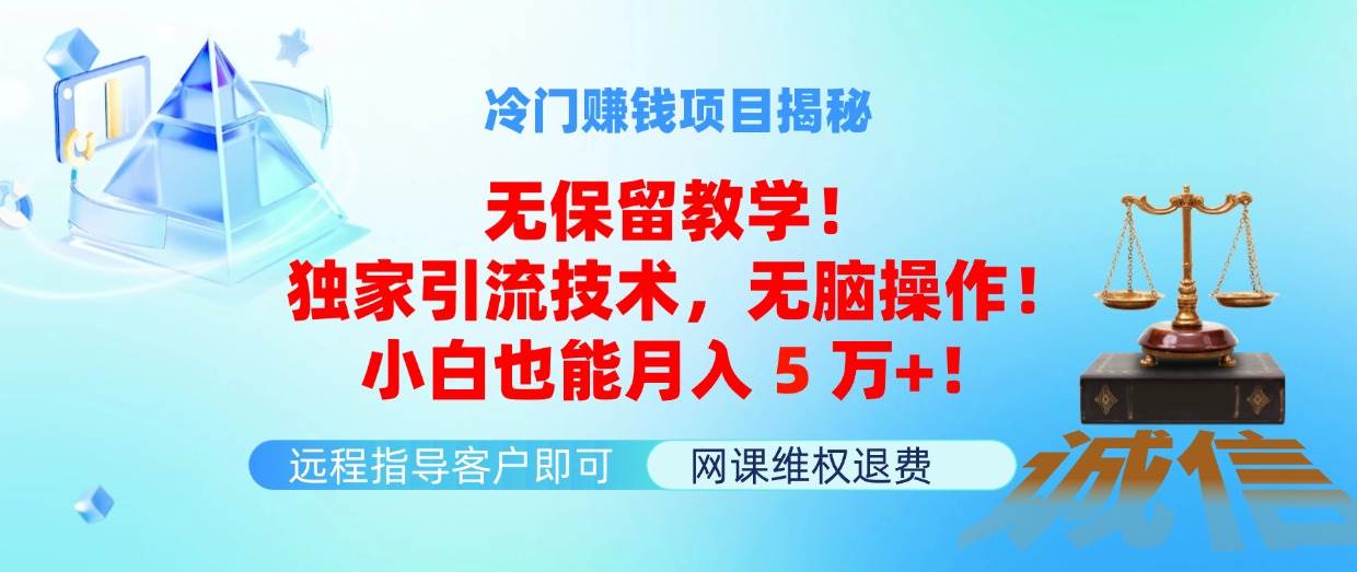 冷门赚钱项目无保留教学！独家引流技术，无脑操作！小白也能月入5万+！-学途在线