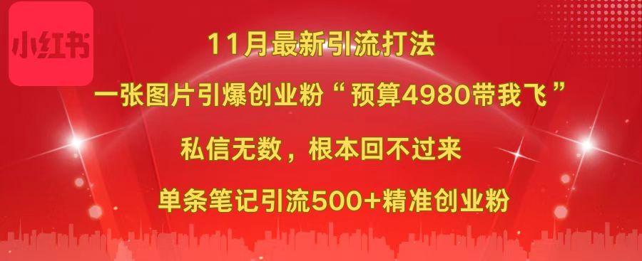 小红书11月最新图片打法，一张图片引爆创业粉“预算4980带我飞”，私信无数，根本回不过来，单条笔记引流500+精准创业粉-学途在线