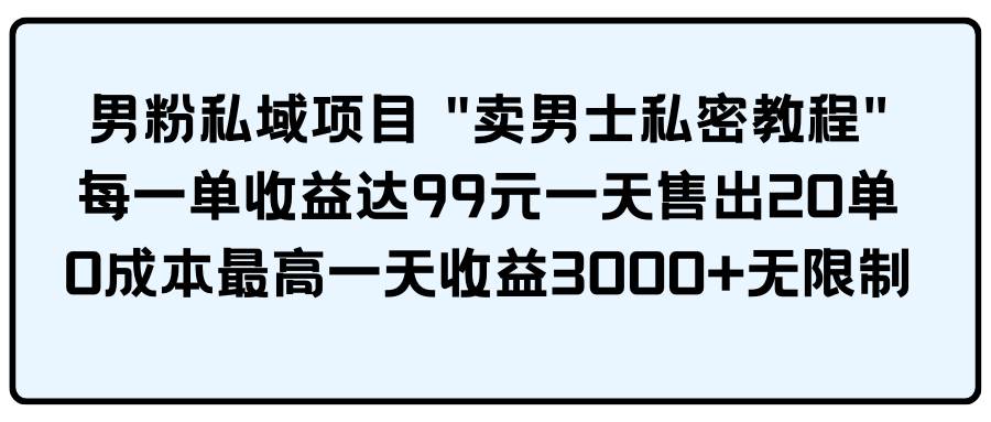 男粉私域项目 卖男士私密教程 每一单收益达99元一天售出20单-学途在线