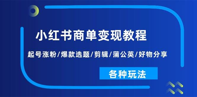 小红书商单变现教程：起号涨粉/爆款选题/剪辑/蒲公英/好物分享/各种玩法-学途在线