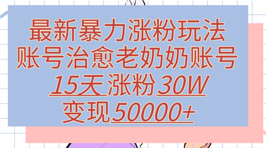 最新暴力涨粉玩法，治愈老奶奶账号，15天涨粉30W，变现50000+【揭秘】-学途在线