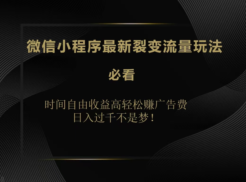 微信小程序最新裂变流量玩法，时间自由收益高轻松赚广告费，日入200-500+-学途在线