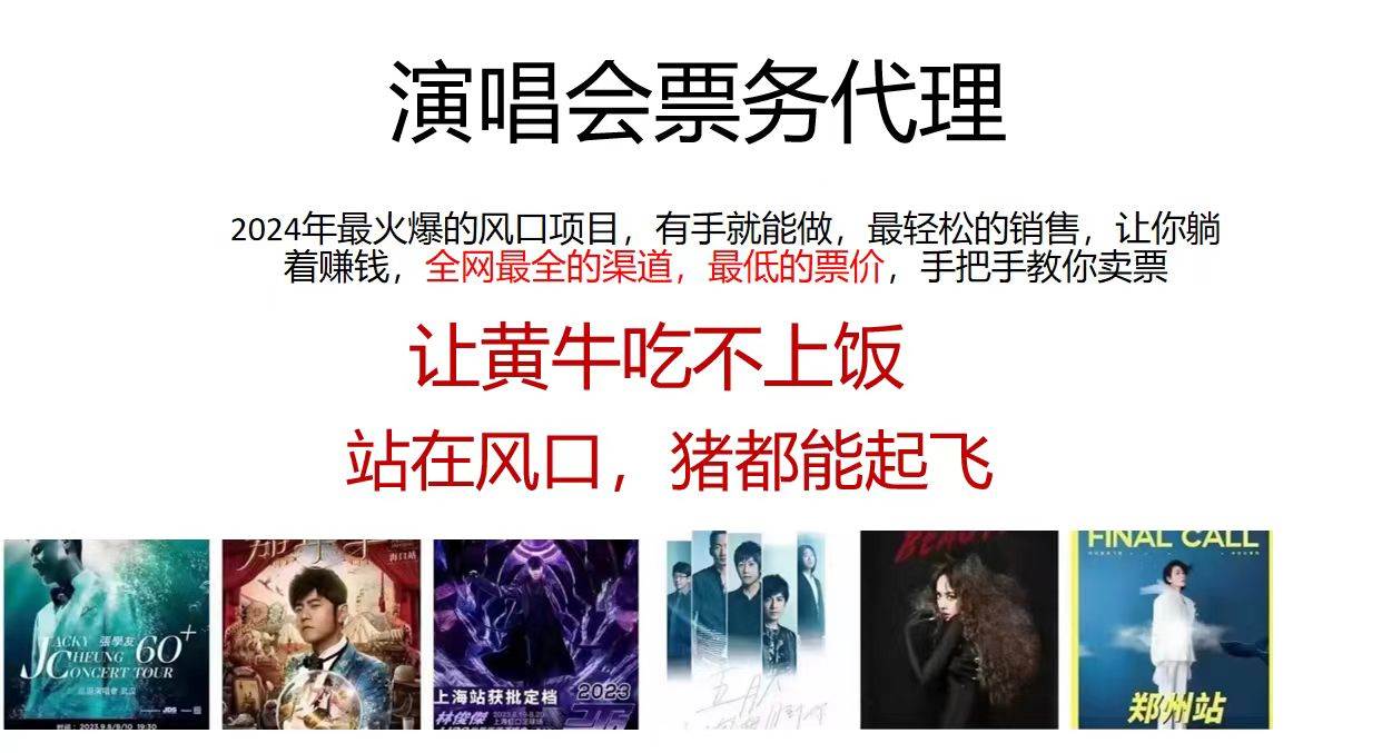 演唱会票务代理，2024年最火爆风口项目，全网最低的票价，小白一分钟上…-学途在线