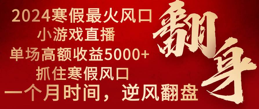 2024年最火寒假风口项目 小游戏直播 单场收益5000+抓住风口 一个月直接提车-学途在线