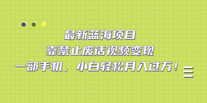 最新蓝海项目，靠禁止废话视频变现，一部手机，小白轻松月入过万！-学途在线