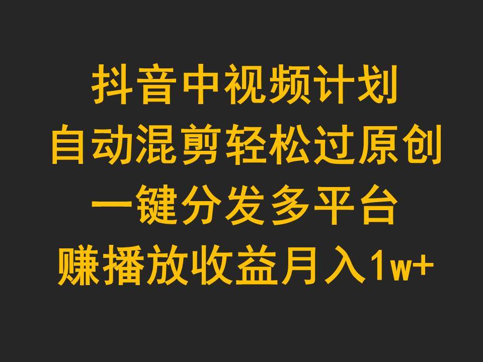 抖音中视频计划，自动混剪轻松过原创，一键分发多平台赚播放收益，月入1w+-学途在线