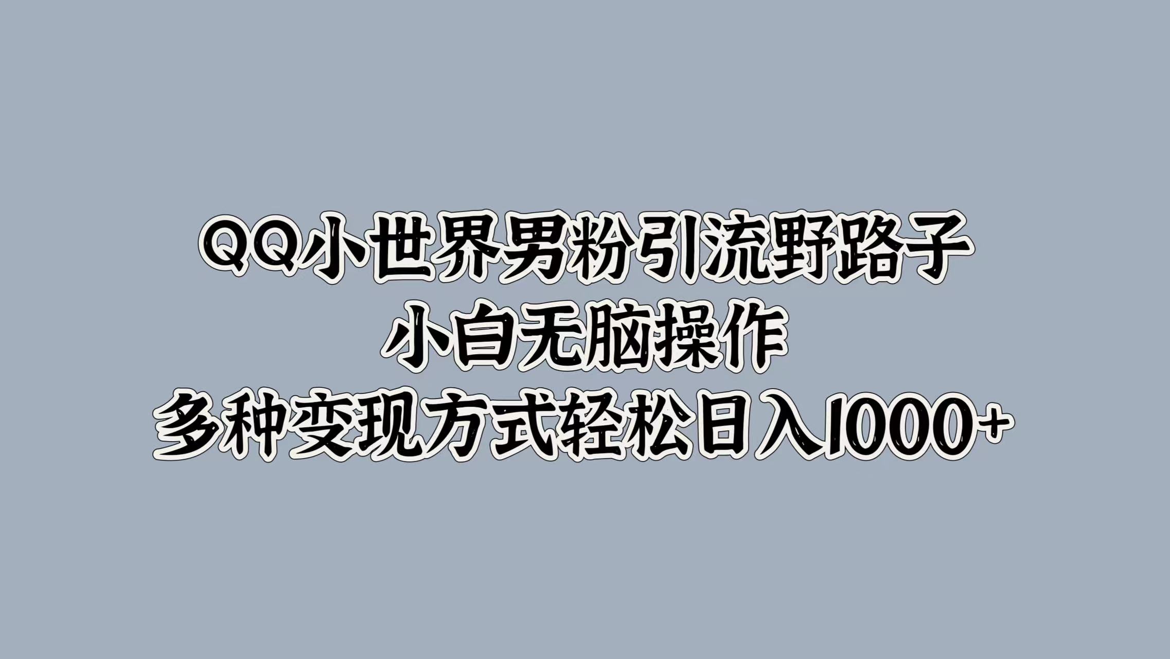 QQ小世界男粉引流野路子，小白无脑操作，多种变现方式轻松日入1000+-学途在线