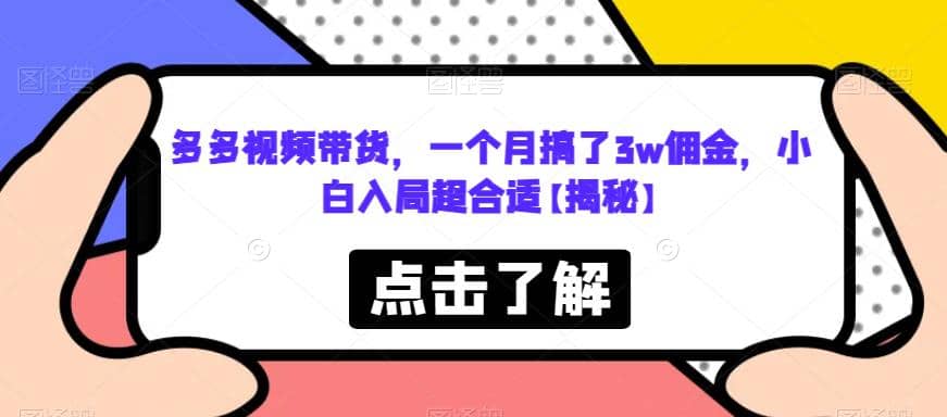 多多视频带货，一个月搞了3w佣金，小白入局超合适【揭秘】-学途在线